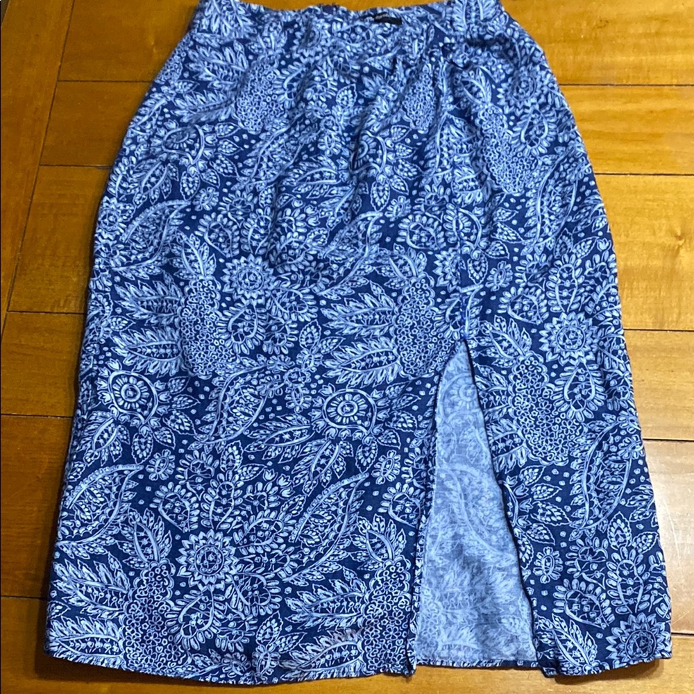 MADEWELL Knotted Linen Blend Midi Skirt, Size 2, Blue Indigo